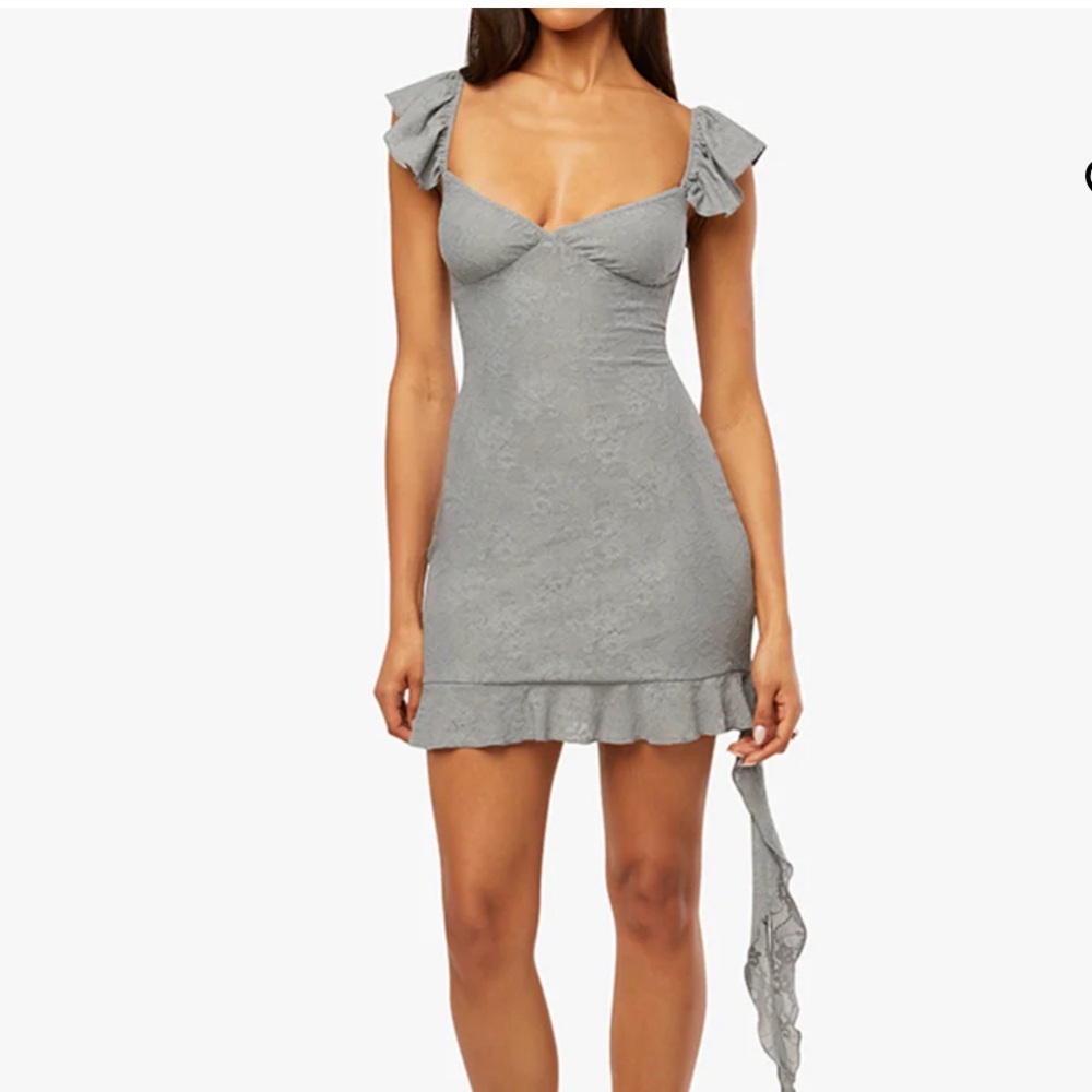 WeWoreWhat Gray Ruffle Sleeve Mini Dress